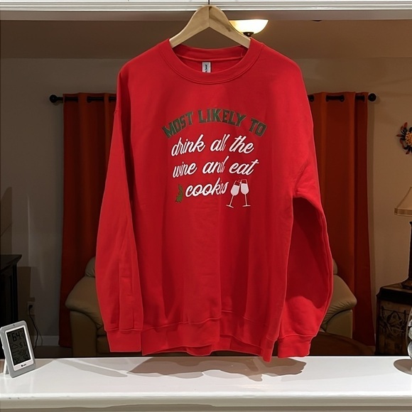 Tops - Ugly Sweater Most Likely To Drink All The Wine And Eat Cookies Sweatshirt Sz L